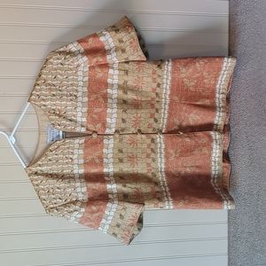 Adrianna Papell blouse size 14 100% silk short sleeves orange brown buttons